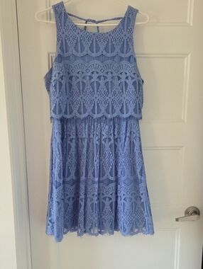 Lace Overlay Blue Dress